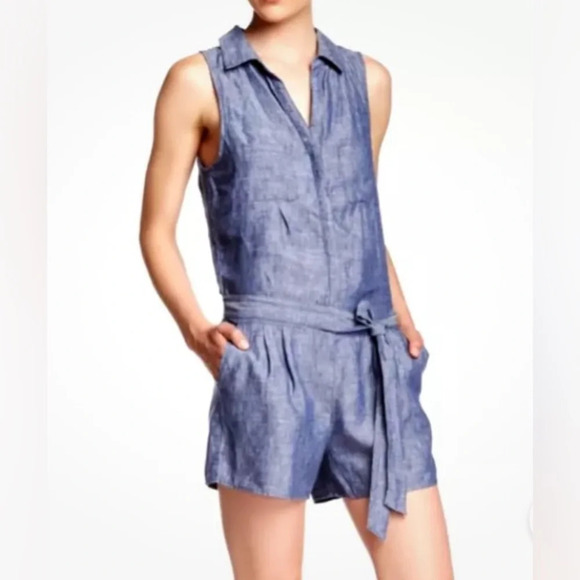 Joie Toinette Linen Pink Chambray Sleeveless Romper - Picture 14 of 16